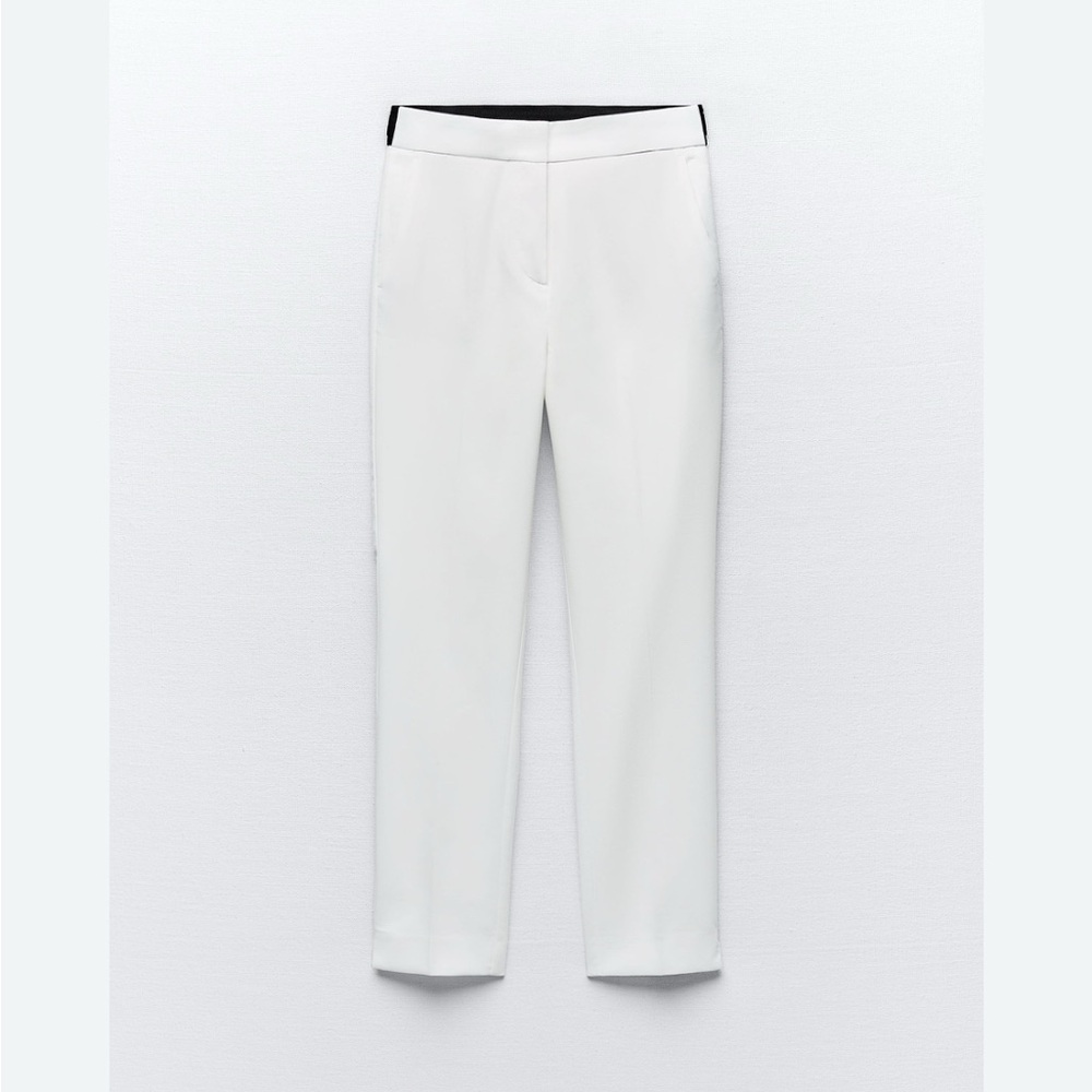 Zara White contrast waist mid-rise pants
